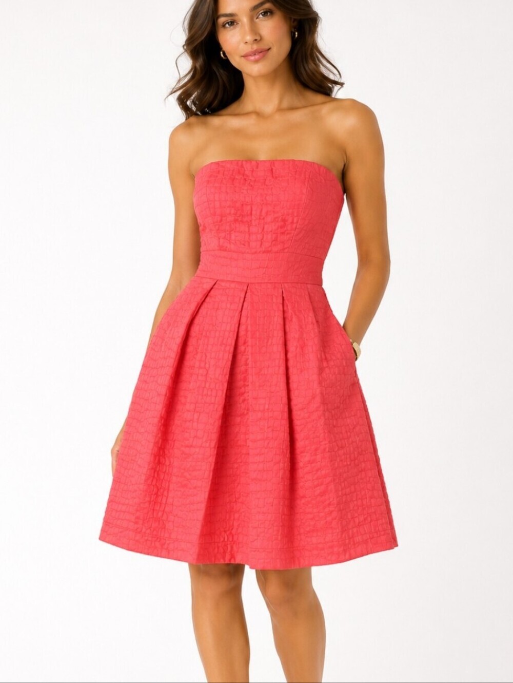 J.CREW~Women's Size 6~Orange Textured Strapless Cotton Party Fully Lined Dress.